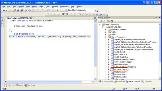 Procedimentos armazenados podem ser abertos e modificados de dentro do Visual Studio
