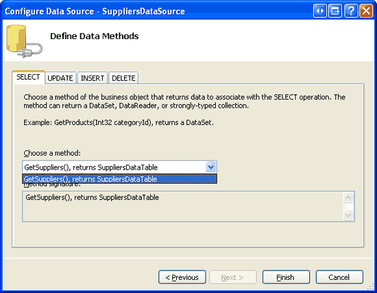 Usar o método GetSuppliers() para recuperar os dados do fornecedor armazenado em cache