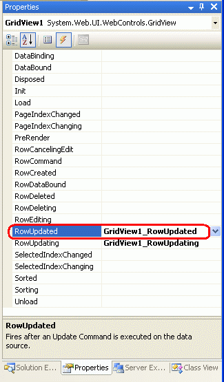 Criar um manipulador de eventos para o evento RowUpdated do GridView