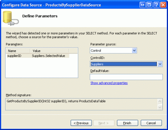 Usar um ControlParameter para especificar SelectedValue do GridView como a origem do parâmetro