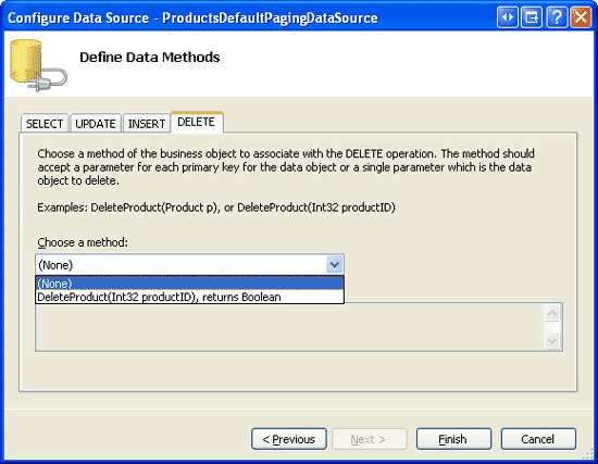 Criar um ObjectDataSource e configurá-lo para usar o método GetProductsAsPagedDataSource()