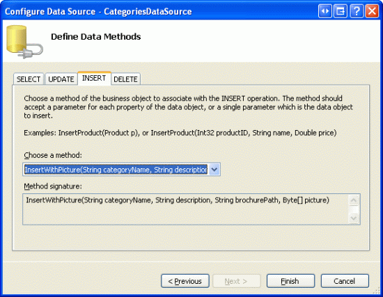 Configurar o ObjectDataSource para usar o método InsertWithPicture
