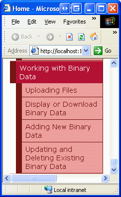 O mapa do site agora inclui entradas para os tutoriais trabalhando com dados binários