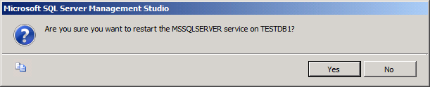 Na caixa de diálogo Microsoft SQL Server Management Studio, clique em Sim.