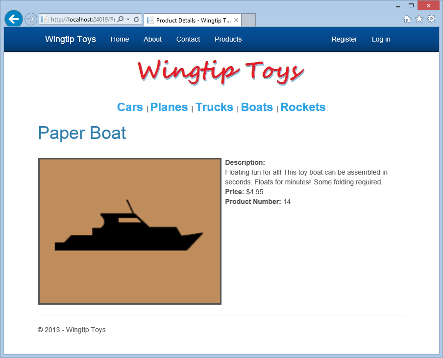 Captura de tela da página Detalhes do Produto do Barco de Papel.
