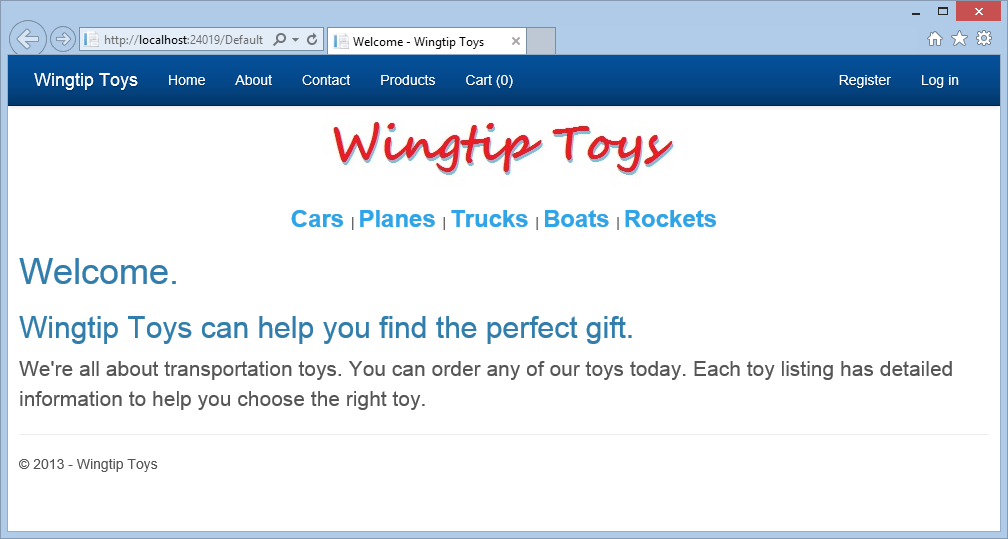 Brinquedos wingtip - página padrão