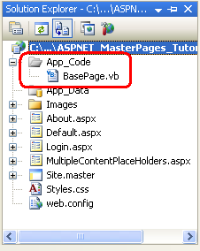 Adicionar uma pasta App_Code e uma classe chamada BasePage