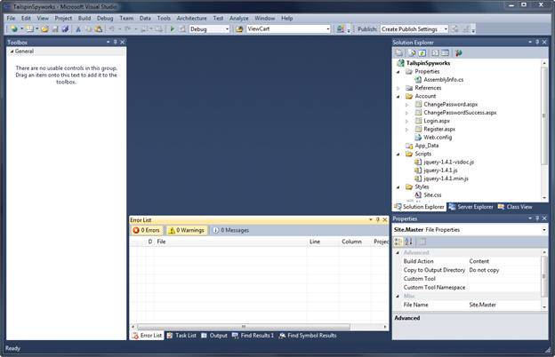 Captura de tela que mostra as pastas que aparecem quando você cria um projeto.