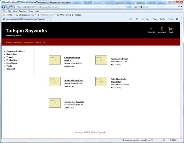 Captura de tela que mostra os links da Lista de Categorias.