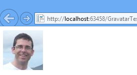 Captura de tela da janela do navegador da Web mostrando a imagem gravatar selecionada pelo usuário de um homem com óculos.