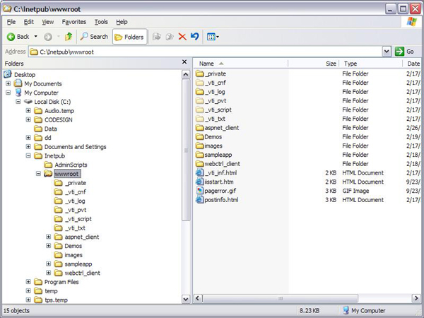 Captura de tela do explorador de arquivos mostrando a lista de pastas wwwroot.