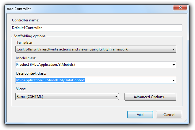 Captura de tela da caixa de diálogo Adicionar Controlador.