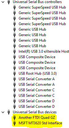 gerenciador de dispositivos dois dispositivos USB