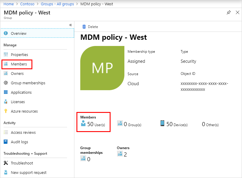 MDM policy – West Overview page with member info