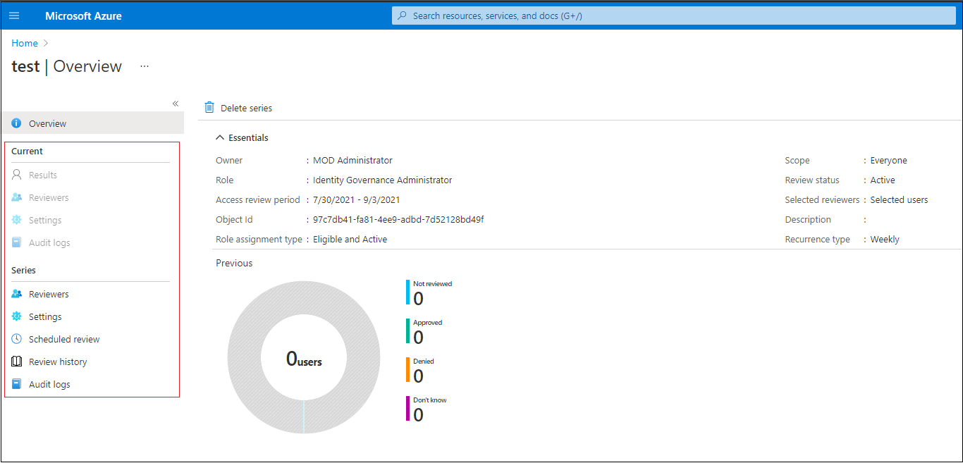 Captura de tela que mostra a atualização das configurações de revisão de acesso.