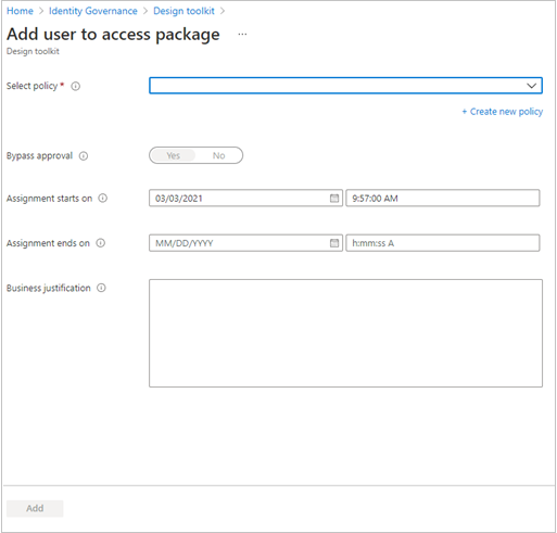Atribuições - Adicionar usuário ao pacote de acesso