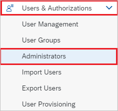 Captura de tela do console de administrador do SAP Cloud Identity Services.