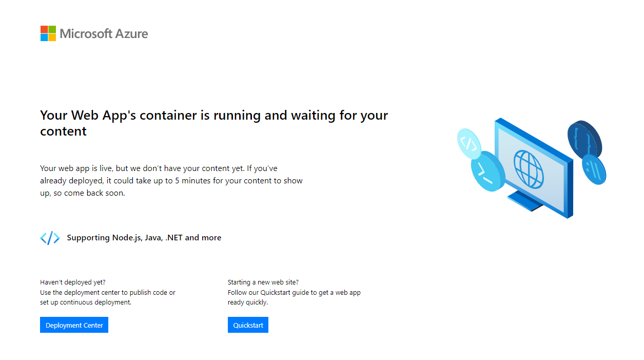 Captura de tela do Serviço de Aplicativo do Azure com uma mensagem que informa que contêineres sem uma porta exposta serão executados em modo de segundo plano.