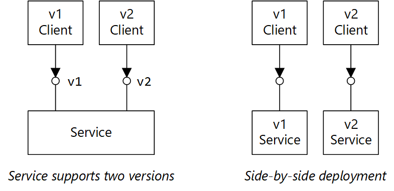 Diagram showing two options for supporting versioning.