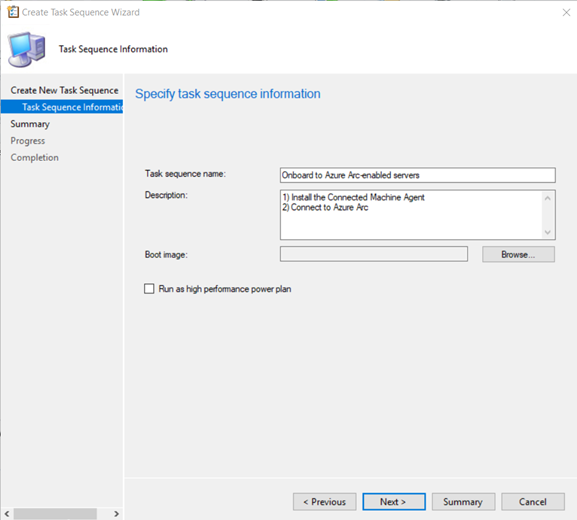 Captura de tela para Criar assistente de sequência de tarefas no Configuration Manager.