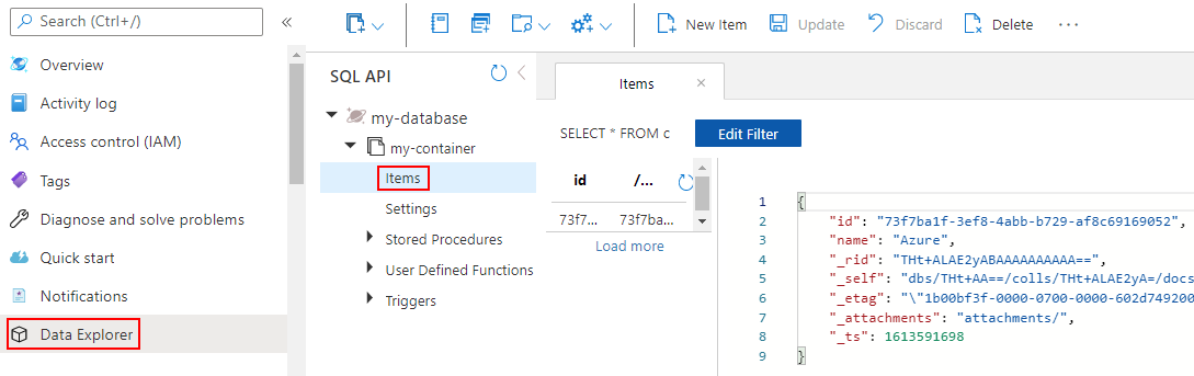 Verifying that a new document has been created in the Azure Cosmos DB container