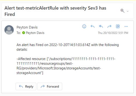Captura de tela que mostra um email de exemplo enviado pela página Teste.