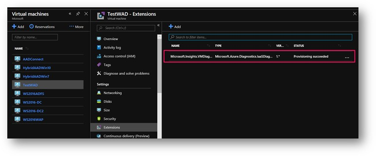 Captura de tela que mostra como verificar se a extensão WAD foi instalada.