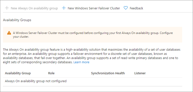 Configure a Windows Server Failover Cluster and an Always On availability group in the Azure portal using the SQL virtual machines resource