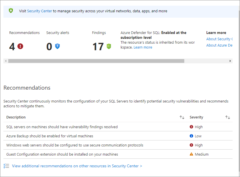 Configure SQL Server Defender for Cloud settings in the Azure portal using the SQL virtual machines resource