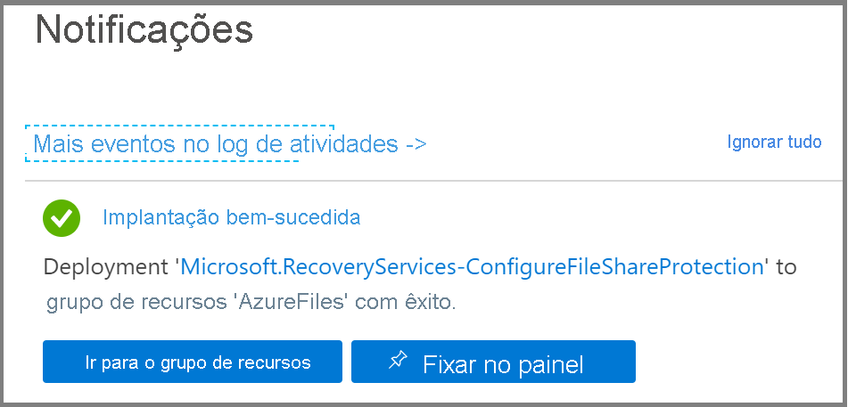 Captura de tela que mostra as notificações do portal do Azure.