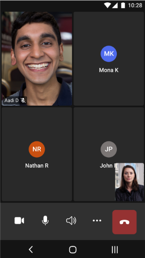 Captura de tela mostra a experiência da reunião com ícones ou vídeos dos participantes.