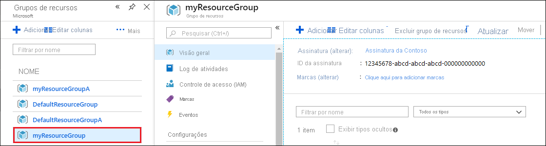 Select the resource group to delete