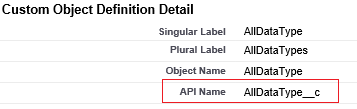 Screenshot showing Salesforce connection API Name.