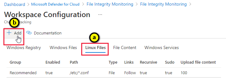 Adding an element to monitor in Microsoft Defender for Cloud's file integrity monitoring