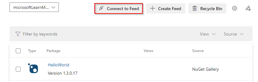Screenshot that shows the button for connecting to a feed.