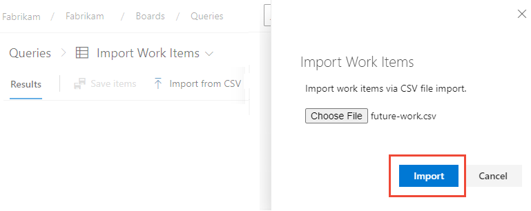 Screenshot showing Import Work Items Button Image.