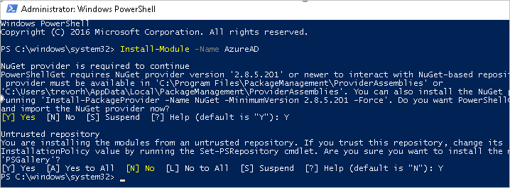 Administrator action in Windows PowerShell