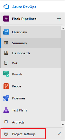 Captura de tela do botão de configurações do projeto no painel do projeto.