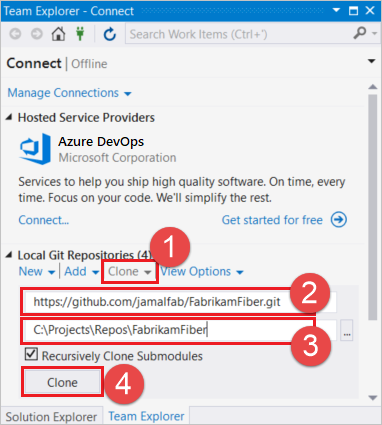 Clone your repo from other providers using Visual Studio
