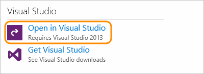 Click Home, then Open in Visual Studio