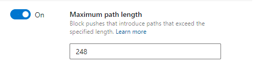 Screenshot that shows the Maximum path length policy setting.