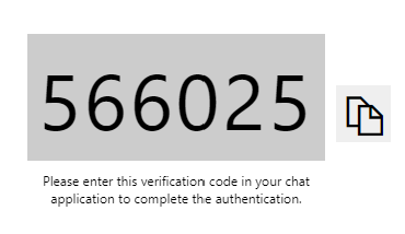 Captura de tela do código de verificação fornecido pelo Azure Repos.