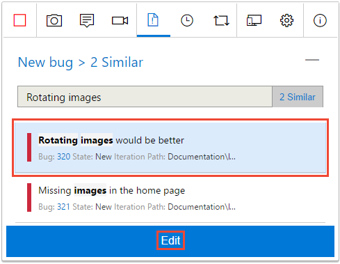 Captura de tela mostrando Editando um bug semelhante.