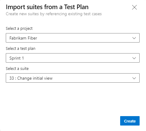 Captura de tela mostrando Importar conjuntos de uma caixa de diálogo Plano de teste.