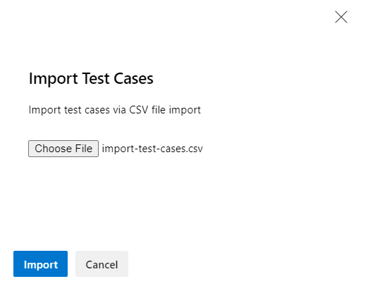 Captura de tela mostrando a caixa de diálogo Importar casos de teste.