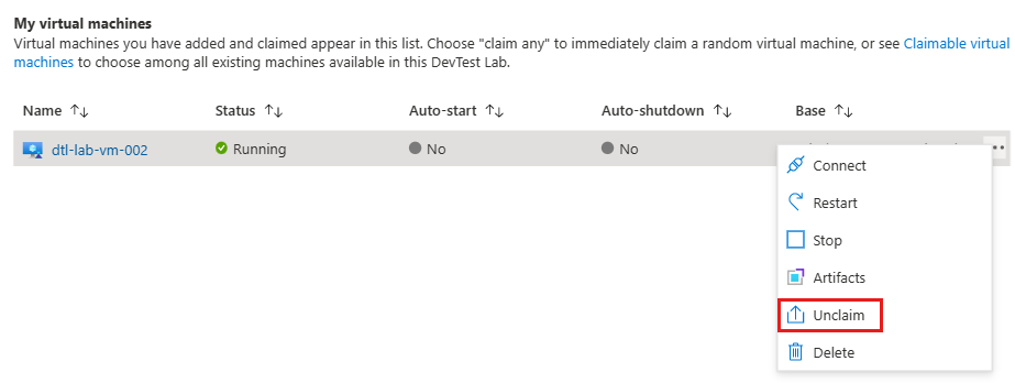 Captura de tela mostrando o cancelamento da declaração de uma VM na lista.