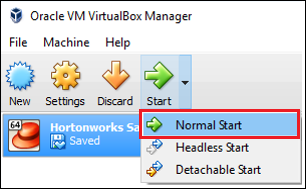 virtualbox manager normal start