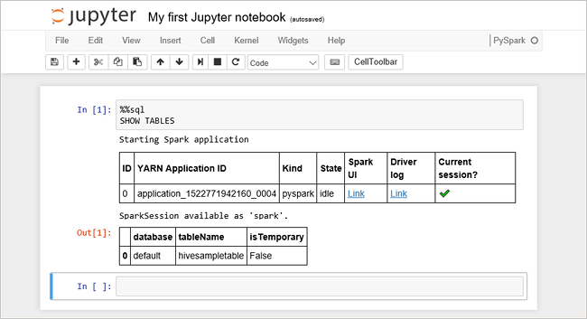 Screenshot shows a Jupyter window for the notebook created in this quickstart.