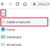 Screenshot that shows the button for creating a resource.