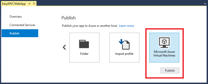 Página Publicar – Ícone da Máquina Virtual do Microsoft Azure